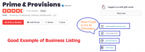 Example of Yelp Business Listing