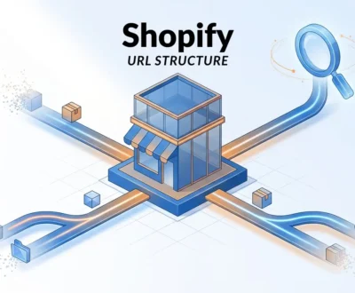Shopify URL structure paths merging into search icon.