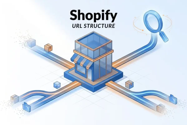 Shopify URL structure paths merging into search icon.